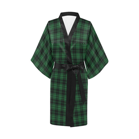 Green Tartan Plaid Pattern Women Short Kimono Robe