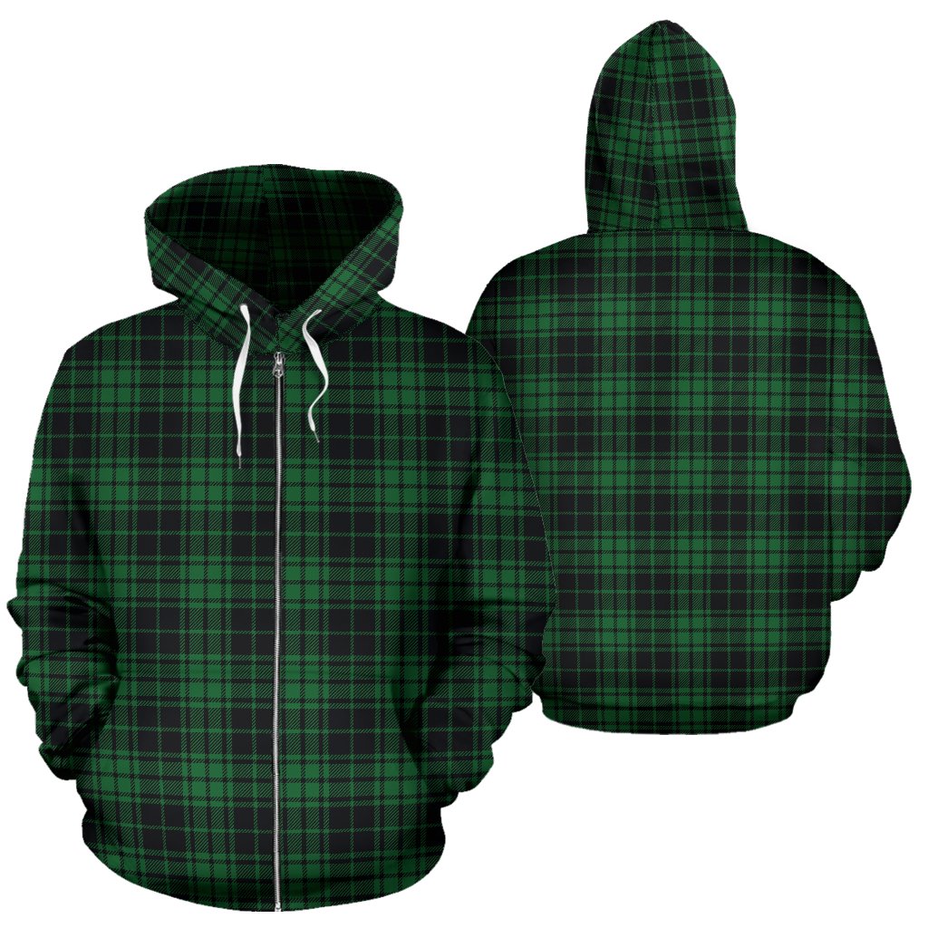 Green Tartan Plaid Pattern Zip Up Hoodie