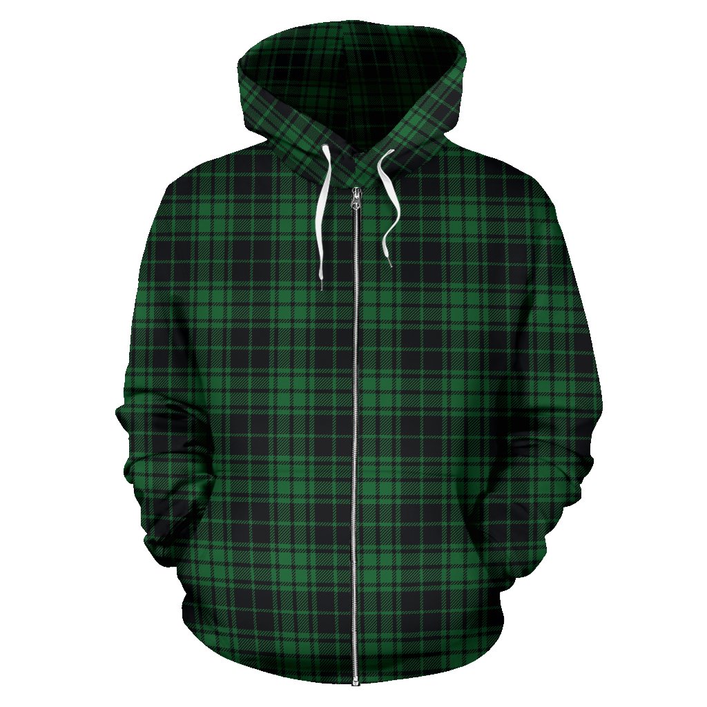 Green Tartan Plaid Pattern Zip Up Hoodie