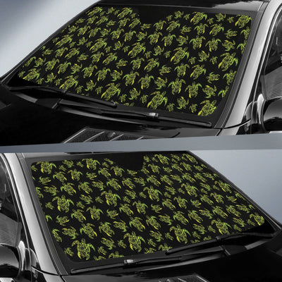 Green Tribal Turtle Polynesian Themed Car Sun Shade For Windshield
