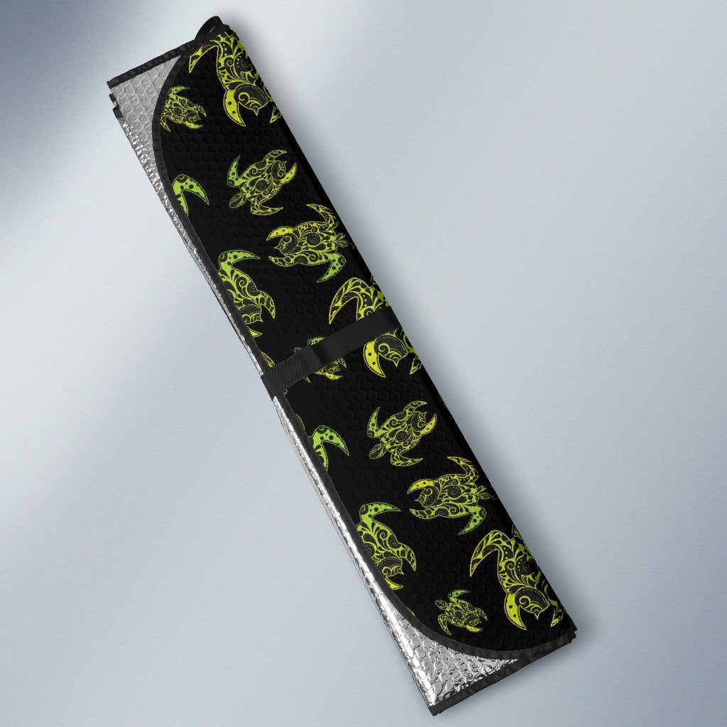 Green Tribal Turtle Polynesian Themed Car Sun Shade For Windshield