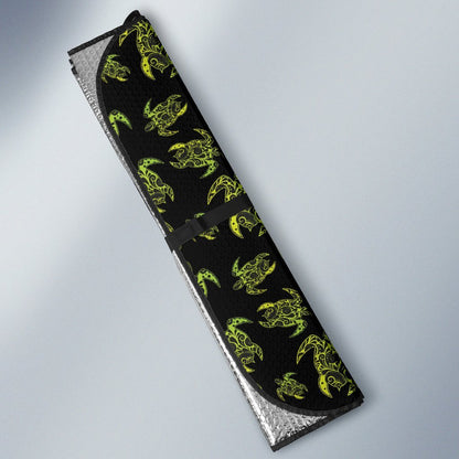 Green Tribal Turtle Polynesian Themed Car Sun Shade For Windshield