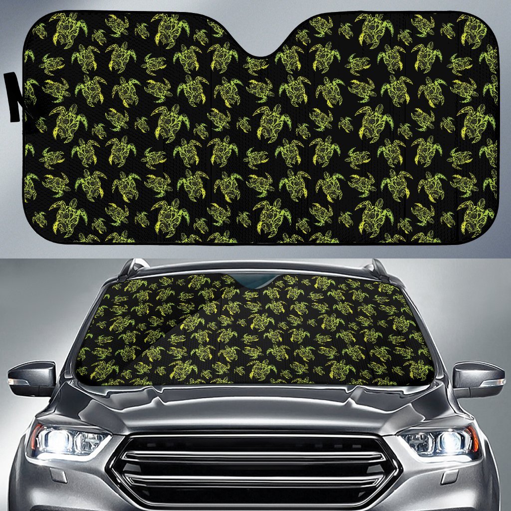 Green Tribal Turtle Polynesian Themed Car Sun Shade For Windshield