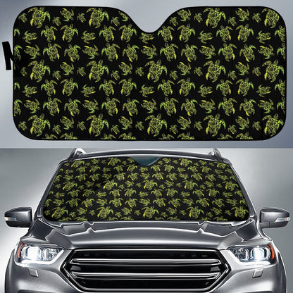 Green Tribal Turtle Polynesian Themed Car Sun Shade For Windshield