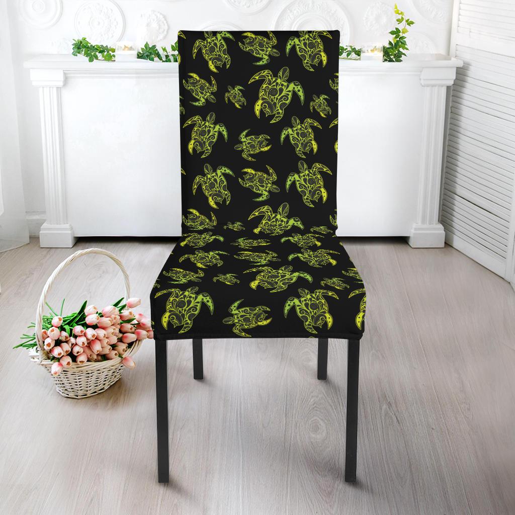 Green Tribal Turtle Polynesian Themed Dining Chair Slipcover-JTAMIGO.COM