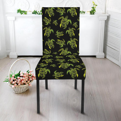 Green Tribal Turtle Polynesian Themed Dining Chair Slipcover-JTAMIGO.COM