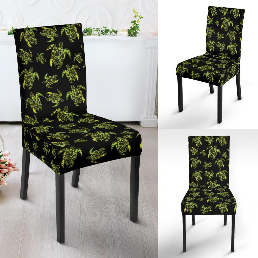 Green Tribal Turtle Polynesian Themed Dining Chair Slipcover-JTAMIGO.COM