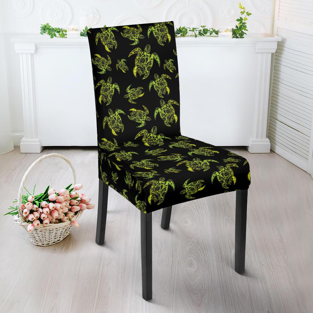 Green Tribal Turtle Polynesian Themed Dining Chair Slipcover-JTAMIGO.COM