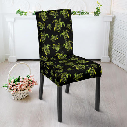 Green Tribal Turtle Polynesian Themed Dining Chair Slipcover-JTAMIGO.COM