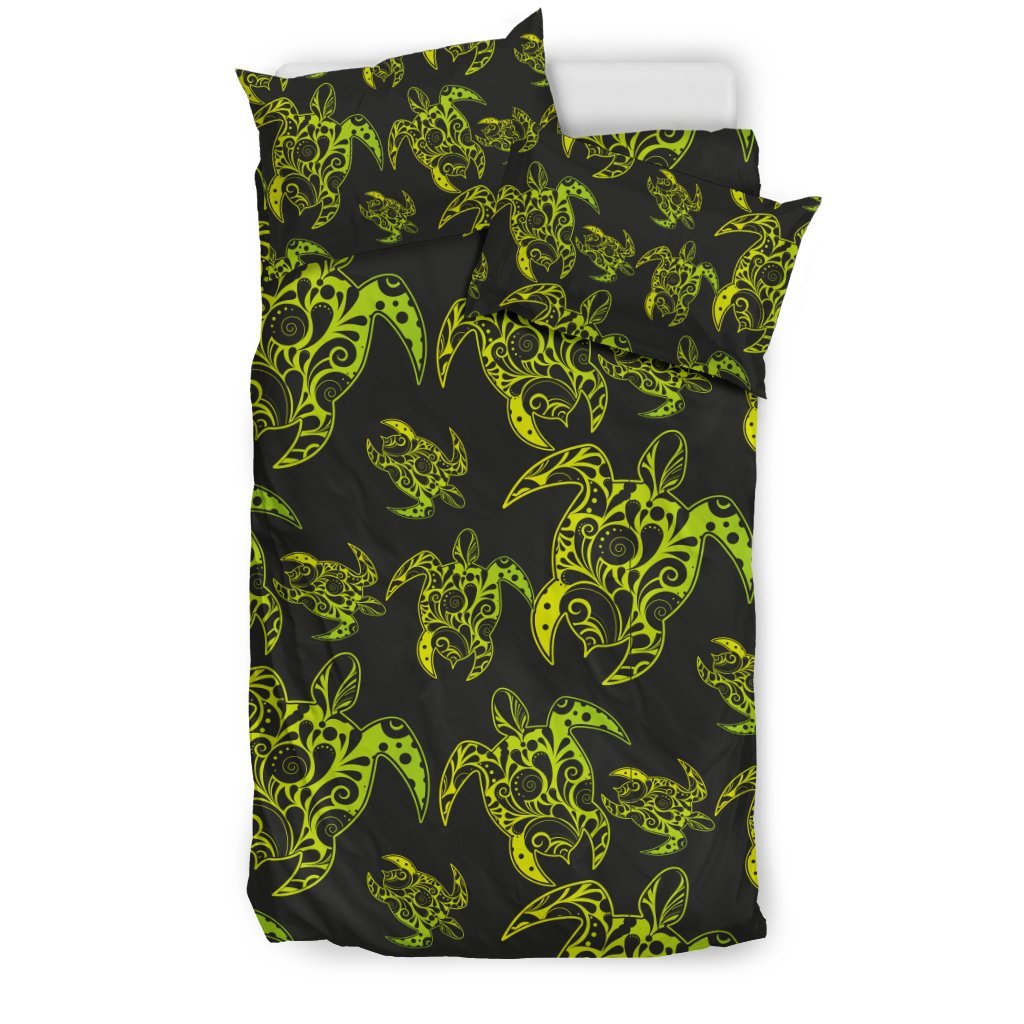 Green Tribal Turtle Polynesian Themed Duvet Cover Bedding Set