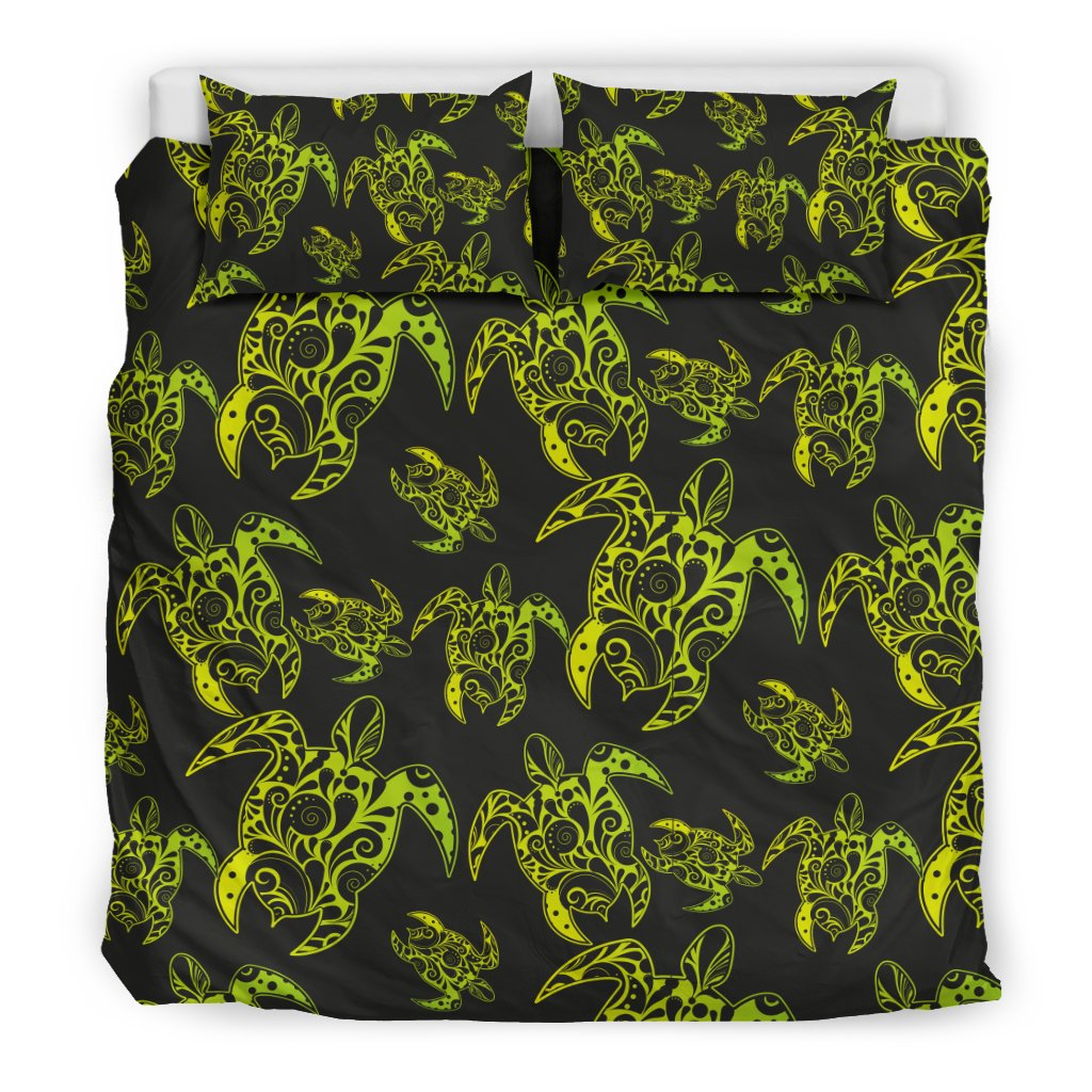 Green Tribal Turtle Polynesian Themed Duvet Cover Bedding Set