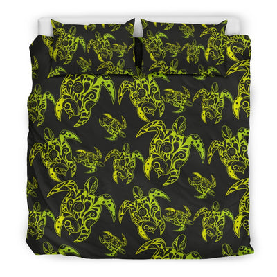 Green Tribal Turtle Polynesian Themed Duvet Cover Bedding Set