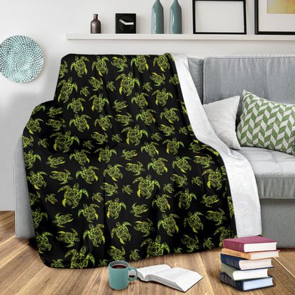 Green Tribal Turtle Polynesian Themed Fleece Blanket