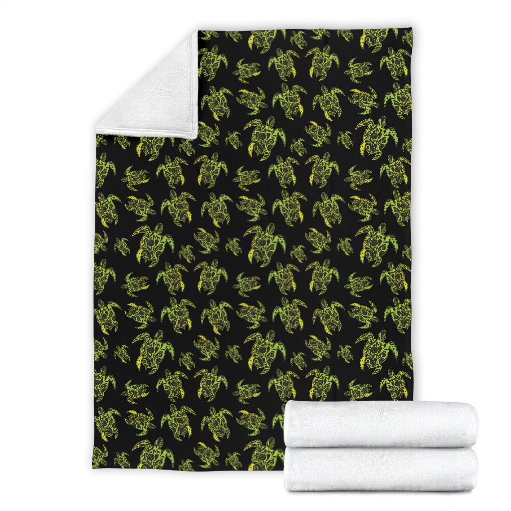 Green Tribal Turtle Polynesian Themed Fleece Blanket