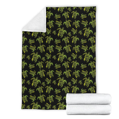Green Tribal Turtle Polynesian Themed Fleece Blanket