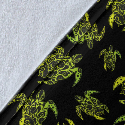 Green Tribal Turtle Polynesian Themed Fleece Blanket