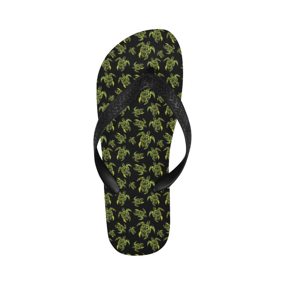 Green Tribal Turtle Polynesian Themed Flip Flops-JTAMIGO.COM