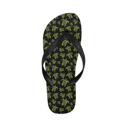 Green Tribal Turtle Polynesian Themed Flip Flops-JTAMIGO.COM