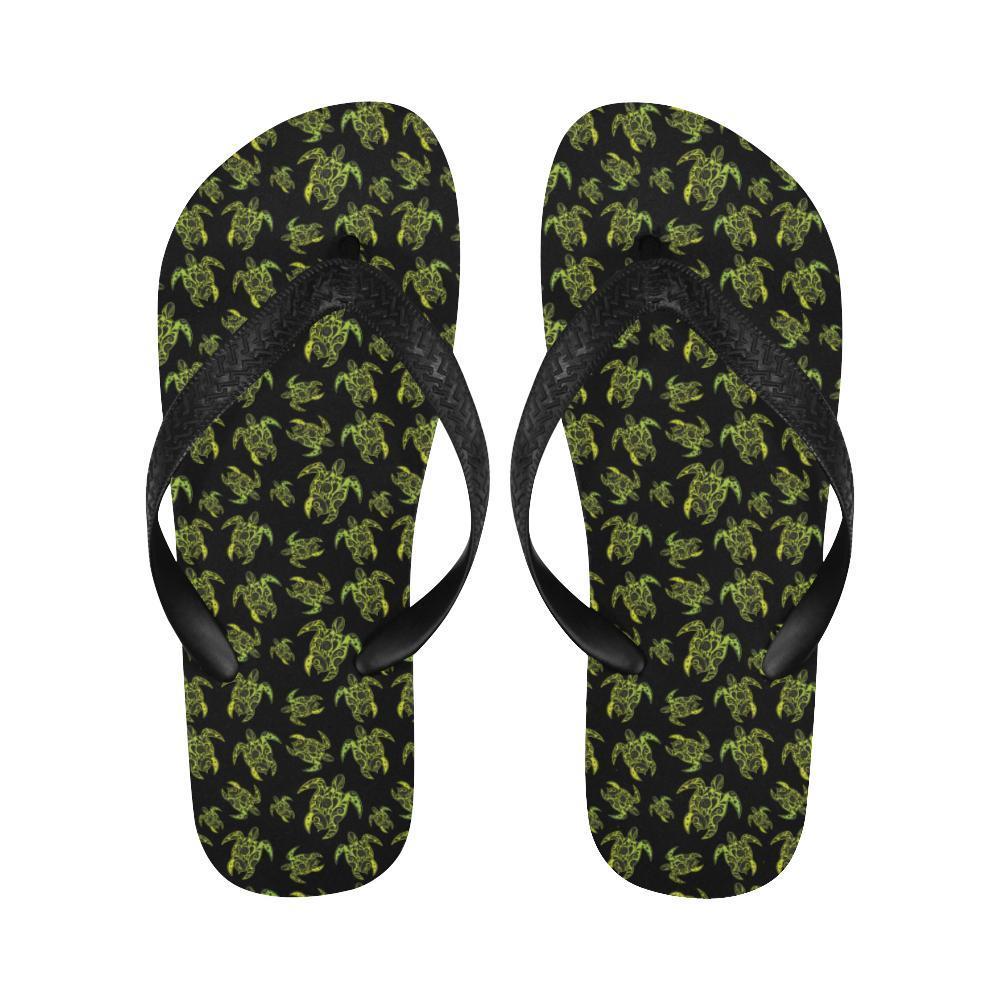Green Tribal Turtle Polynesian Themed Flip Flops-JTAMIGO.COM