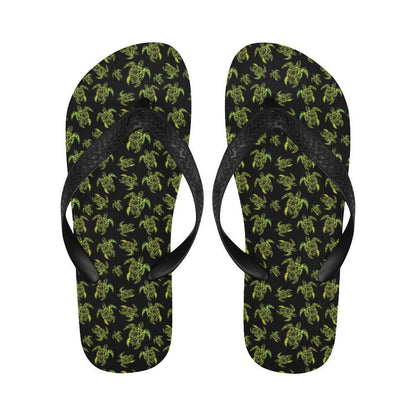 Green Tribal Turtle Polynesian Themed Flip Flops-JTAMIGO.COM