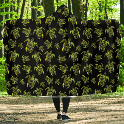 Green Tribal Turtle Polynesian Themed Hooded Blanket-JTAMIGO.COM