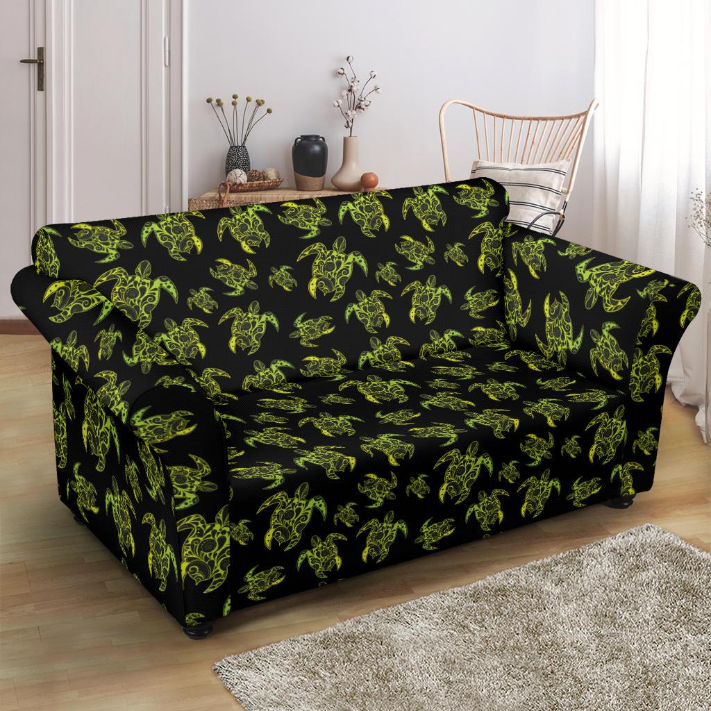 Green Tribal Turtle Polynesian Themed Loveseat Slipcover-JTAMIGO.COM