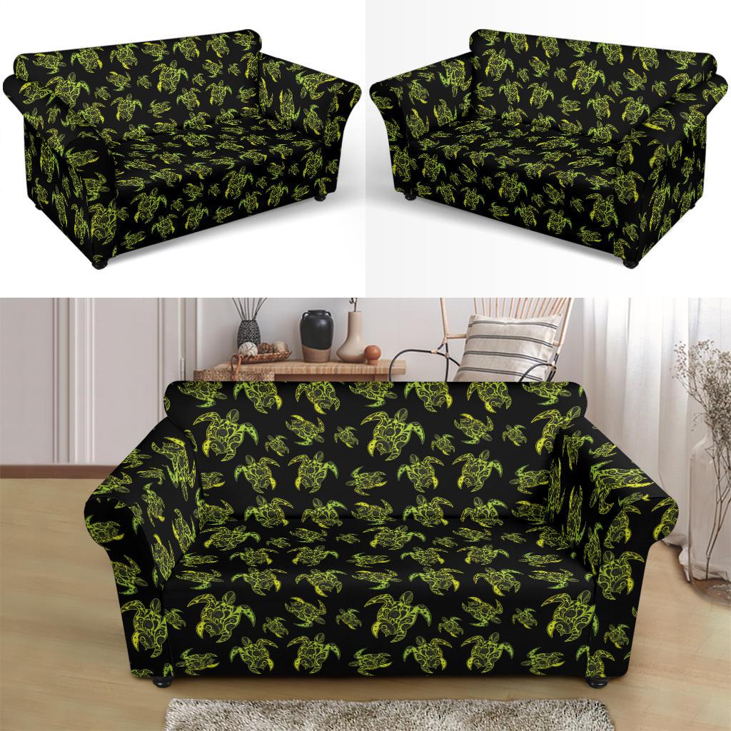 Green Tribal Turtle Polynesian Themed Loveseat Slipcover-JTAMIGO.COM