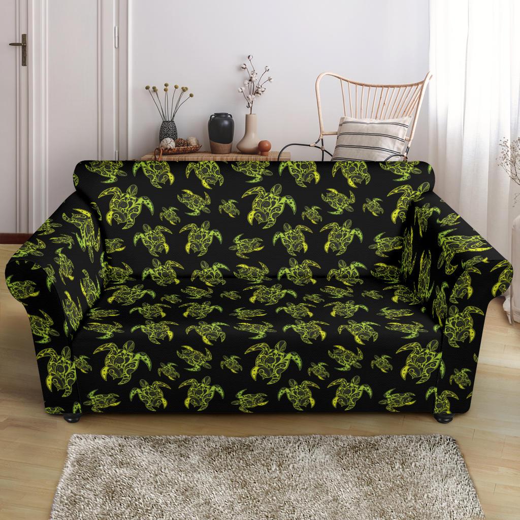 Green Tribal Turtle Polynesian Themed Loveseat Slipcover-JTAMIGO.COM