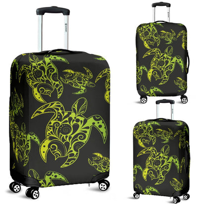 Green Tribal Turtle Polynesian Themed Luggage Cover Protector