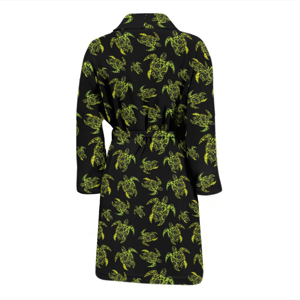 Green Tribal Turtle Polynesian Themed Men Bath Robe-JTAMIGO.COM