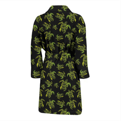 Green Tribal Turtle Polynesian Themed Men Bath Robe-JTAMIGO.COM