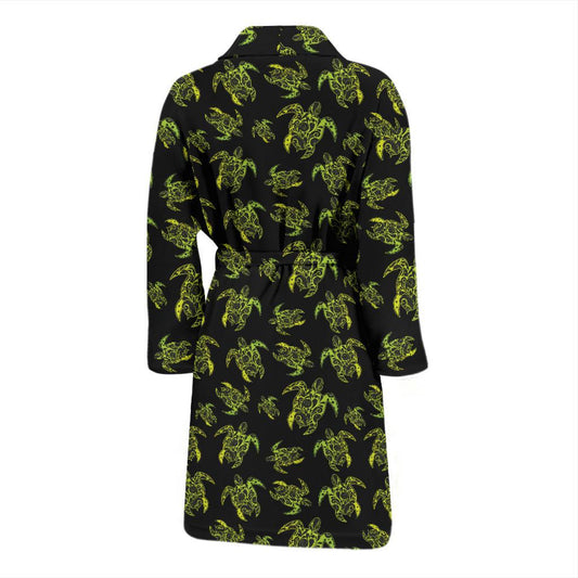 Green Tribal Turtle Polynesian Themed Men Bath Robe-JTAMIGO.COM