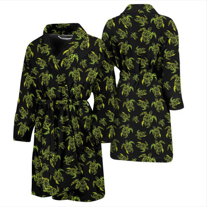 Green Tribal Turtle Polynesian Themed Men Bath Robe-JTAMIGO.COM