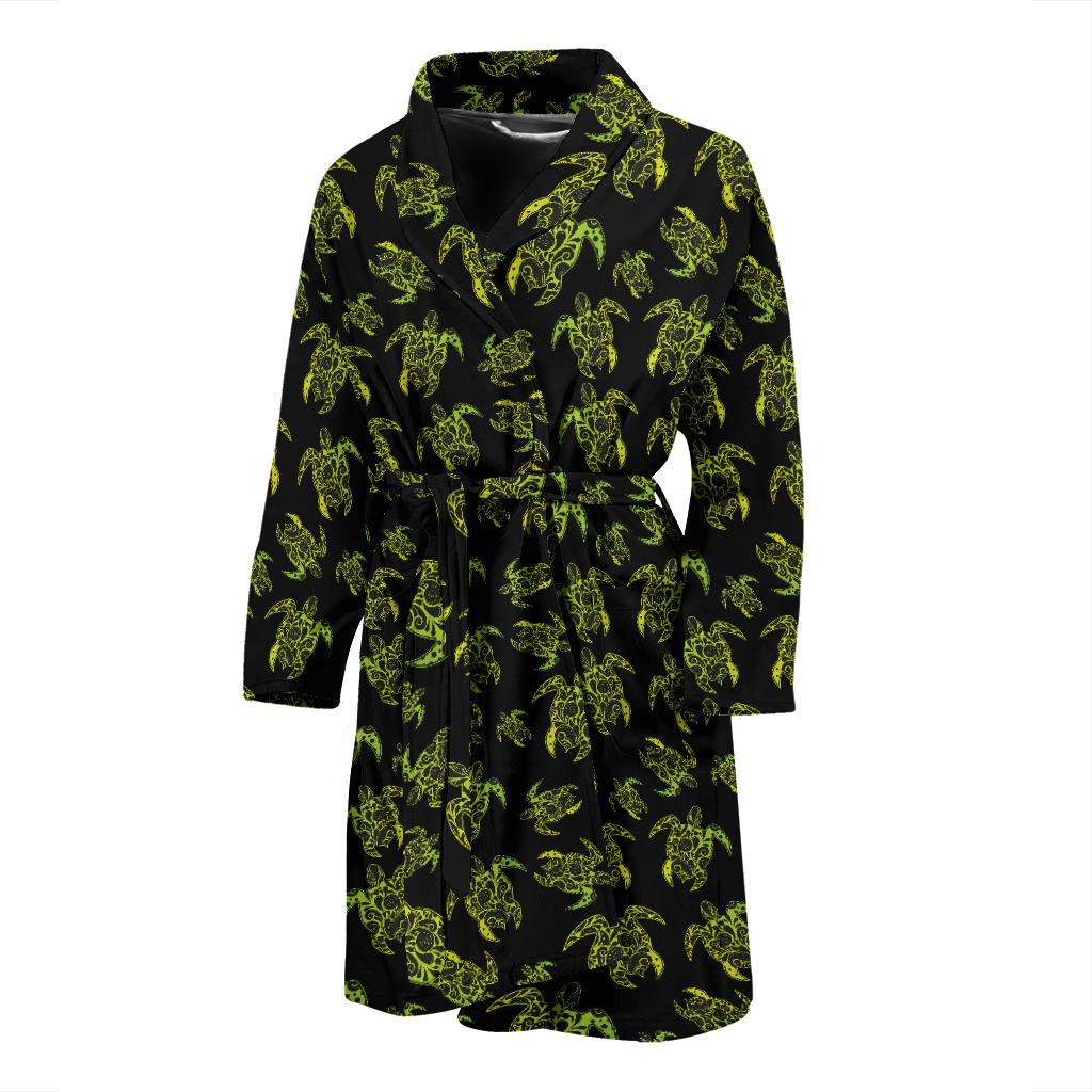 Green Tribal Turtle Polynesian Themed Men Bath Robe-JTAMIGO.COM