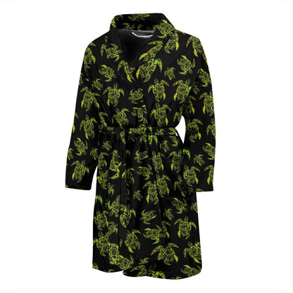 Green Tribal Turtle Polynesian Themed Men Bath Robe-JTAMIGO.COM