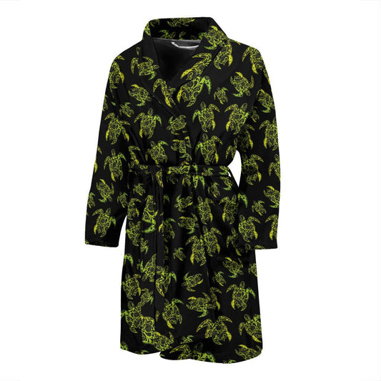 Green Tribal Turtle Polynesian Themed Men Bath Robe-JTAMIGO.COM