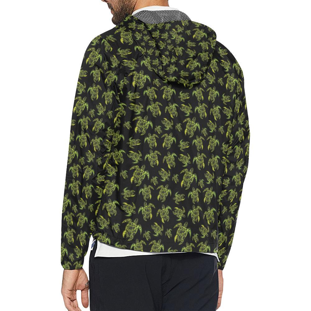 Green Tribal Turtle Polynesian Themed Men Windbreaker Jacket-JTAMIGO.COM