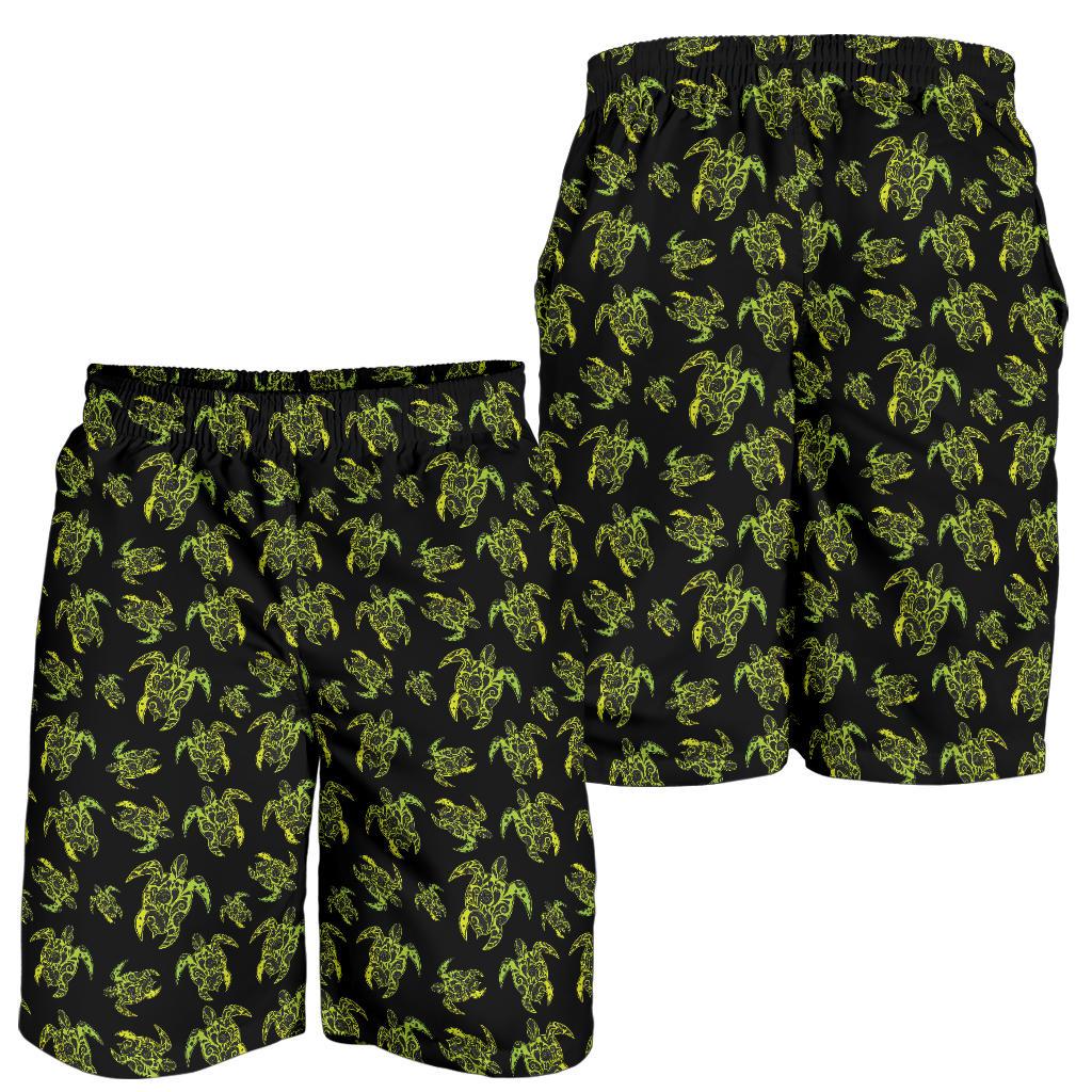 Green Tribal Turtle Polynesian Themed Mens Shorts-JTAMIGO.COM