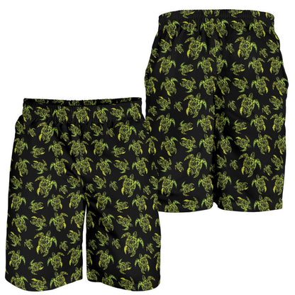 Green Tribal Turtle Polynesian Themed Mens Shorts-JTAMIGO.COM
