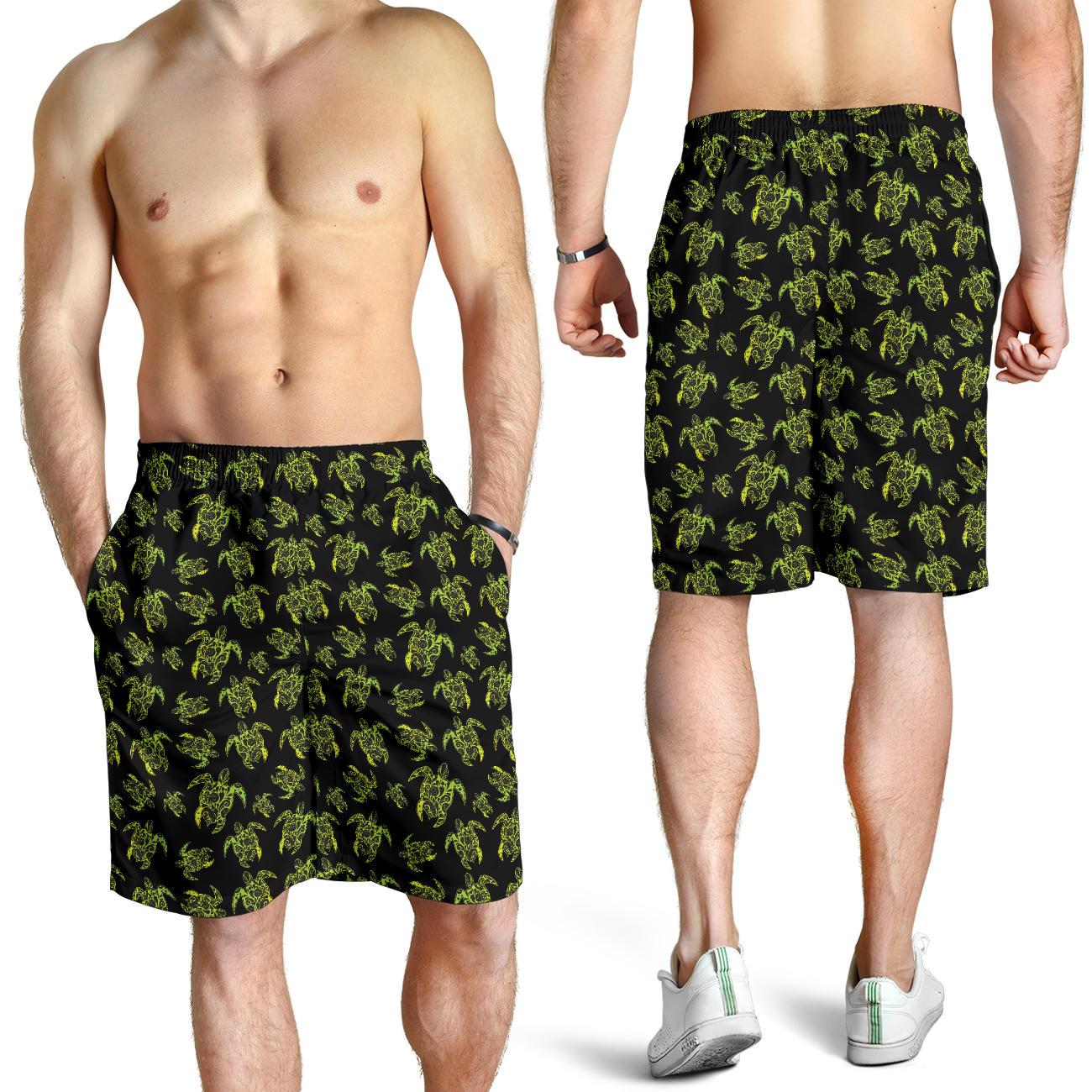 Green Tribal Turtle Polynesian Themed Mens Shorts-JTAMIGO.COM
