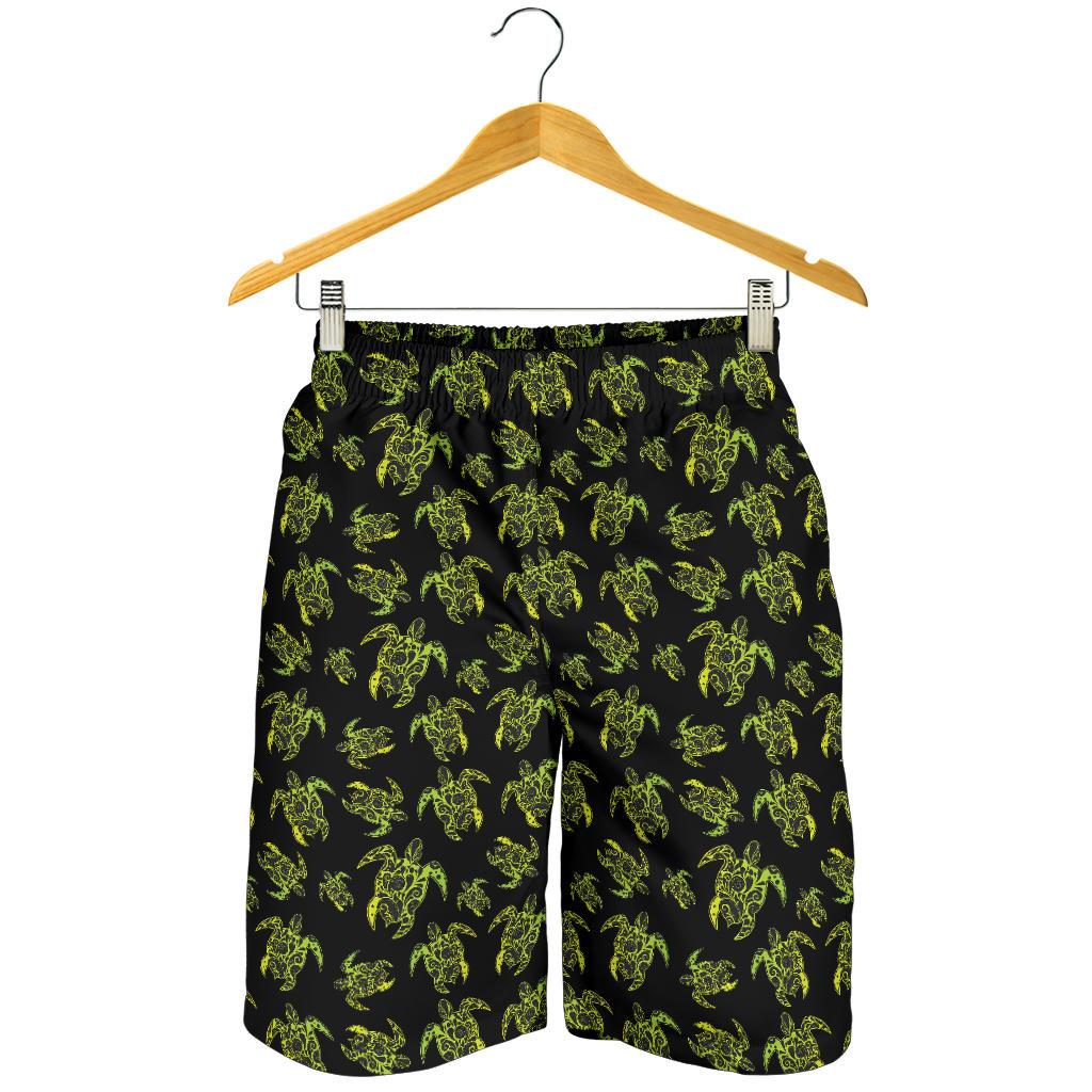 Green Tribal Turtle Polynesian Themed Mens Shorts-JTAMIGO.COM