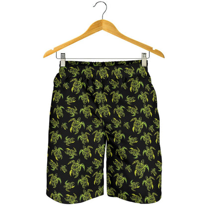 Green Tribal Turtle Polynesian Themed Mens Shorts-JTAMIGO.COM