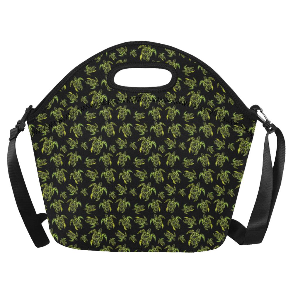 Green Tribal Turtle Polynesian Themed Neoprene Lunch Bag (Model 1669)(Large)-JTAMIGO.COM