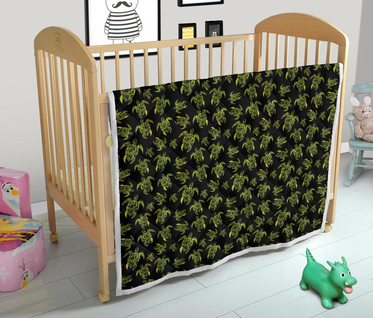 Green Tribal Turtle Polynesian Themed Premium Quilt-JTAMIGO.COM