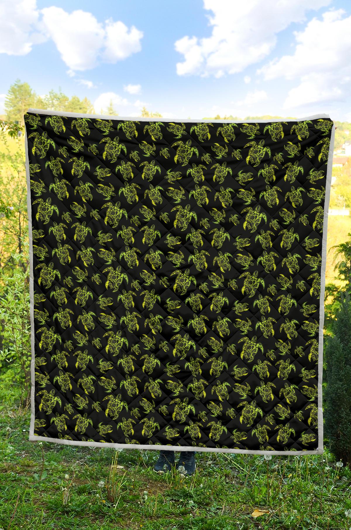 Green Tribal Turtle Polynesian Themed Premium Quilt-JTAMIGO.COM