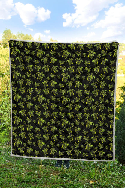 Green Tribal Turtle Polynesian Themed Premium Quilt-JTAMIGO.COM
