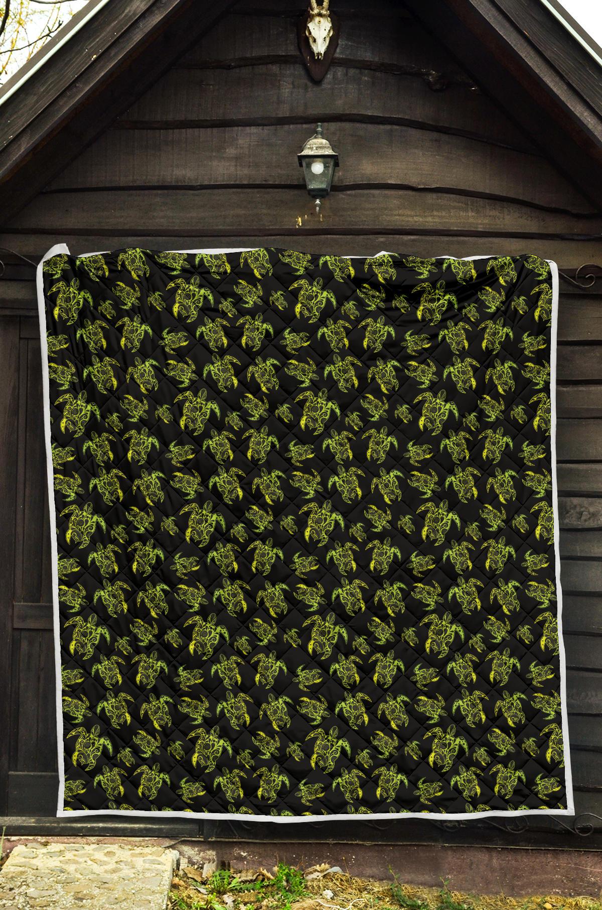 Green Tribal Turtle Polynesian Themed Premium Quilt-JTAMIGO.COM