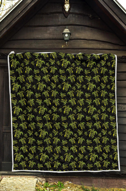 Green Tribal Turtle Polynesian Themed Premium Quilt-JTAMIGO.COM