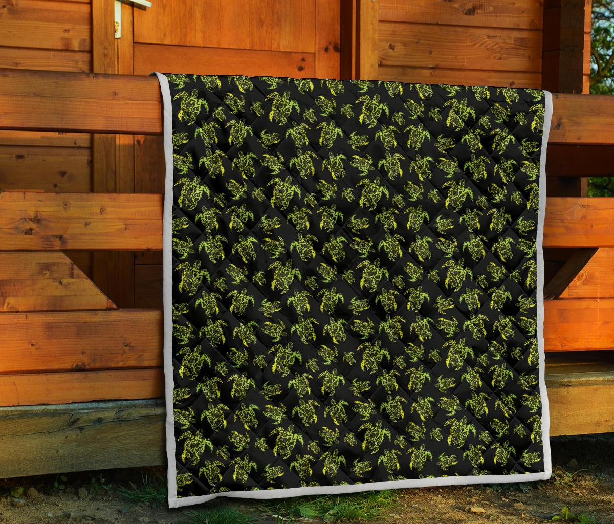 Green Tribal Turtle Polynesian Themed Premium Quilt-JTAMIGO.COM