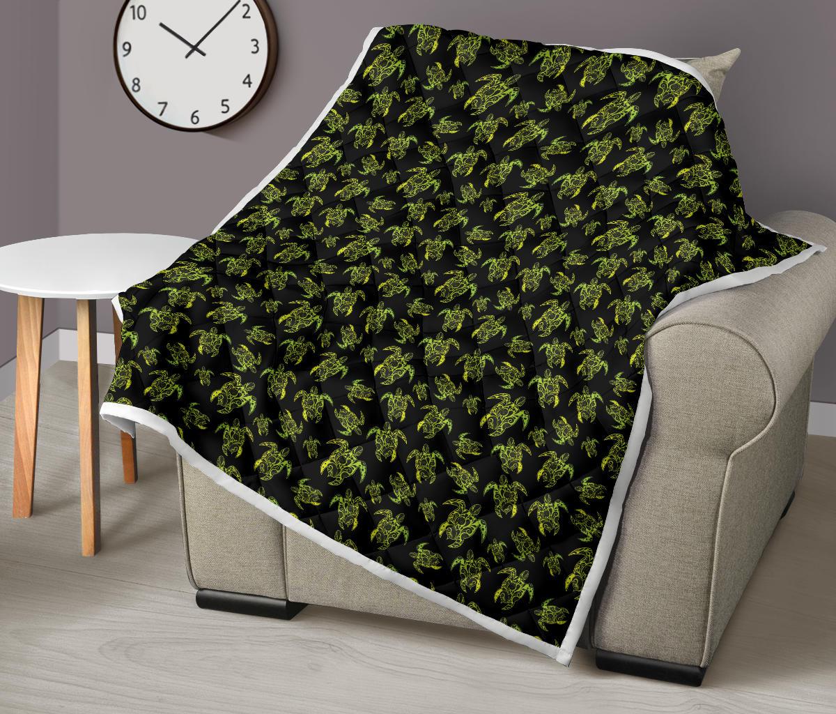 Green Tribal Turtle Polynesian Themed Premium Quilt-JTAMIGO.COM